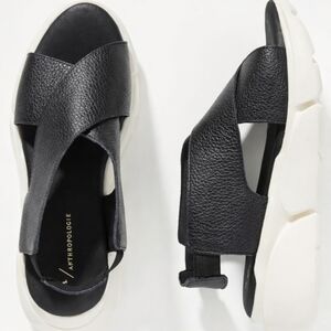 Anthropologie | 'Daily Practice' Black Leather Cross Sport Sandals, Size 8.5 Big
